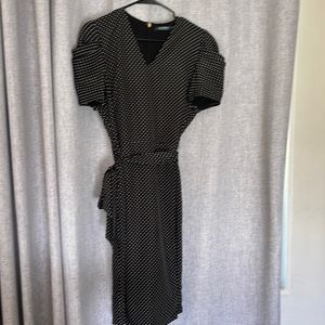 Ralph Lauren black polka dot dress, tie waist.